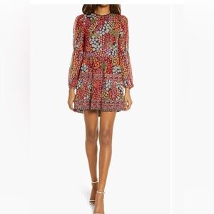 SAYLOR Red Multi-Print Long-Sleeve Mini Dress